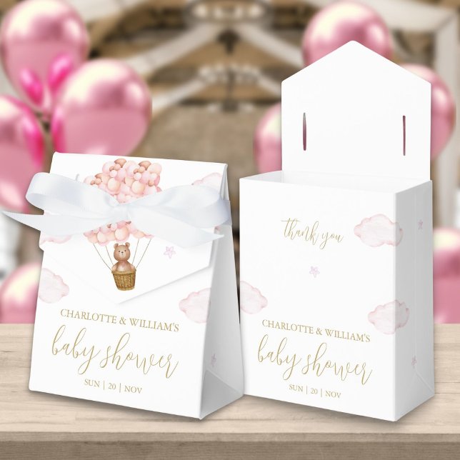 Caixinha De Lembrancinhas Ursinho Mal Mal Esperando Urso Rosa Chá de Bebê Me (Bearly Wait Teddy Bear Pink Girl Baby Shower Favor Box)