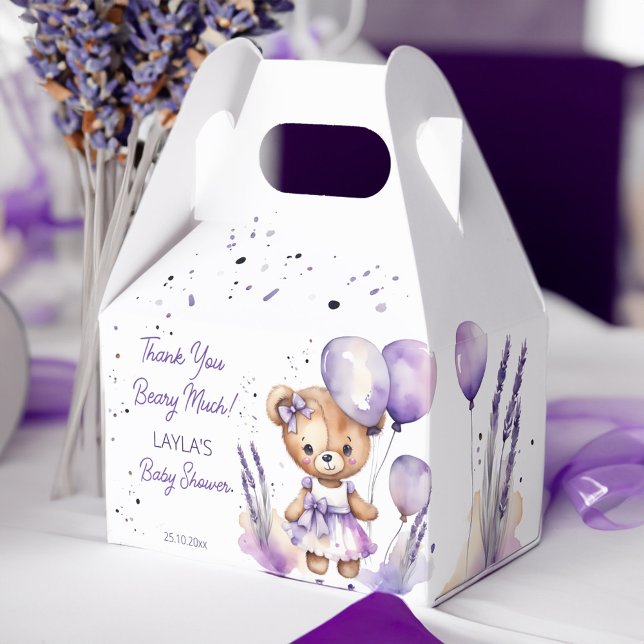 Caixinha De Lembrancinhas Urso chá de fraldas roxo obrigado (Beary cute teddy bear purple baby shower thank you favor box lavender girl teddy bear favor box)