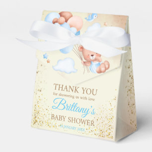 Caixinha De Lembrancinhas Urso de pelúcia com balões e nuvens castanhos e az