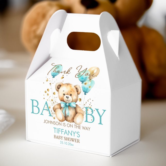 Caixinha De Lembrancinhas Urso de pelúcia que espera chá de fraldas obrigado (Teddy bear bearly wait baby shower thank you favor box personalized favor box cute teddy and balloon)
