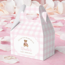 Urso de pelúcia xadrez rosa aniversário de um ano