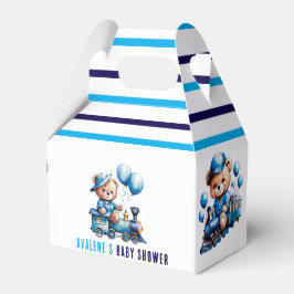 Caixinha De Lembrancinhas Urso de Teddy num Chá de fraldas de Trem Azul