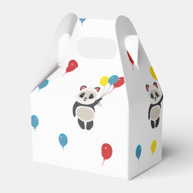 Caixinha De Lembrancinhas Urso-Panda com balões brancos (Frente)