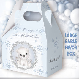 Caixinha De Lembrancinhas Urso Polar Cinto primeiro aniversario Azul de inve