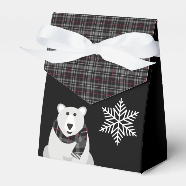 Caixinha De Lembrancinhas Urso Polar e Xadrez Flocos de Neve (Frente)