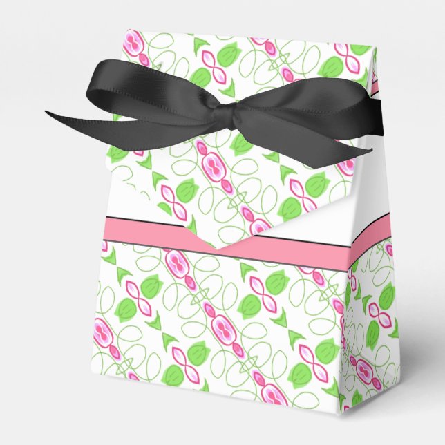Caixinha De Lembrancinhas Verde Rosa Elegante E Branco (Frente)