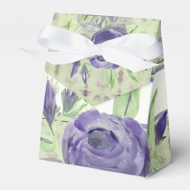 Caixinha De Lembrancinhas Verde Suave Com Padrão De Rosa Roxo (Frente)