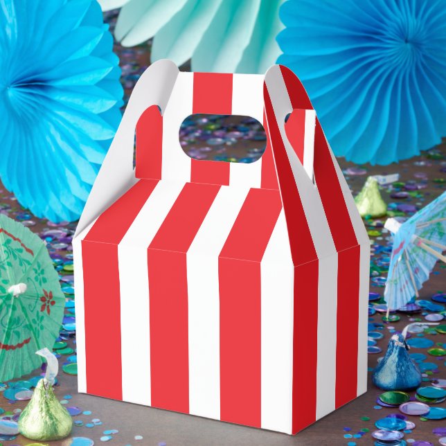 Caixinha De Lembrancinhas Vermelho-claro-clássico e branco-riscado-pequeno-c (Festa)