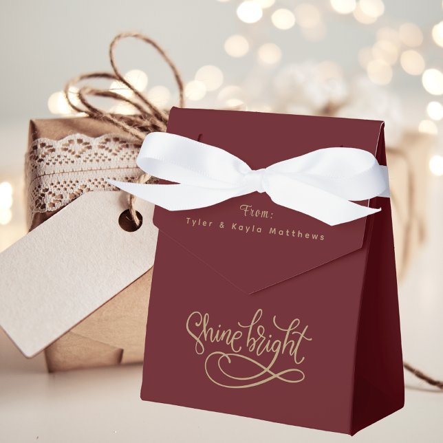 Caixinha De Lembrancinhas Vermelho Elegante Simples, com Script Dourado Mode (Criador carregado)