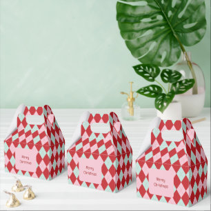 Caixinha De Lembrancinhas Vermelho Rosa e Mint Argyle Natal