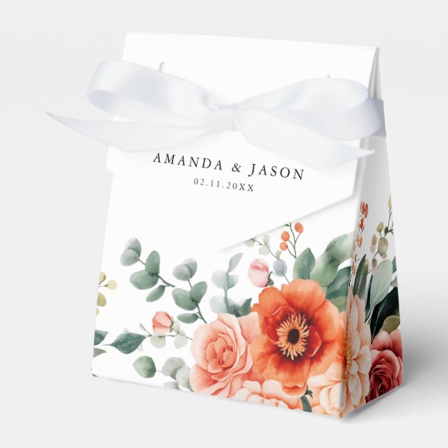 Caixinha De Lembrancinhas Verona Sunset Bright Orange Modern Floral Casament (Frente)