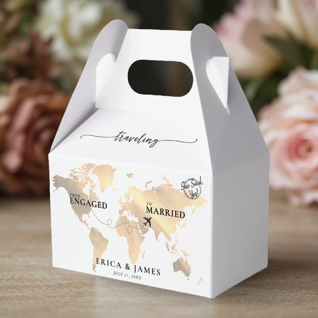 Caixinha De Lembrancinhas Viajando de um Dourado Mapa Envolvido a Casado (Traveling from Engaged to Married Gold Map Favor Boxes
)