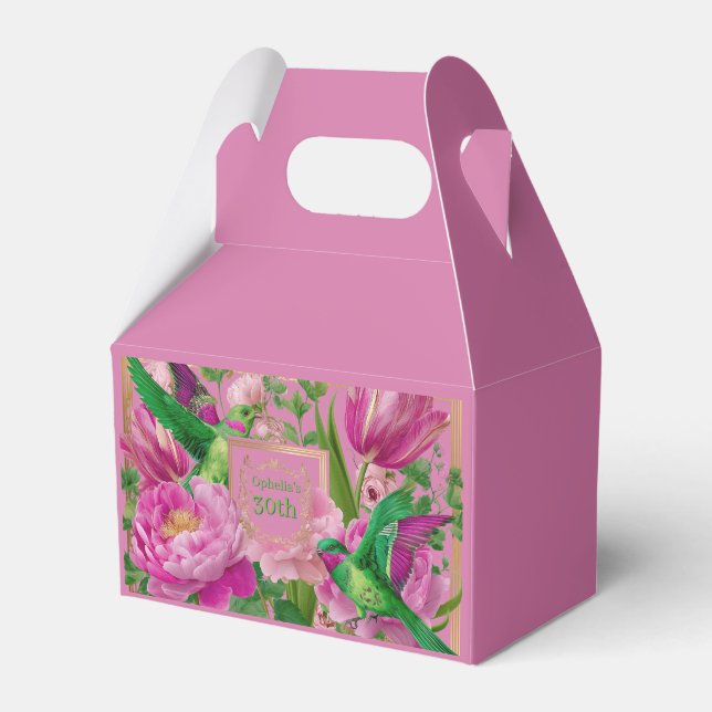 Caixinha De Lembrancinhas Vibrante Rosa e Verde Botânico  (Frente)