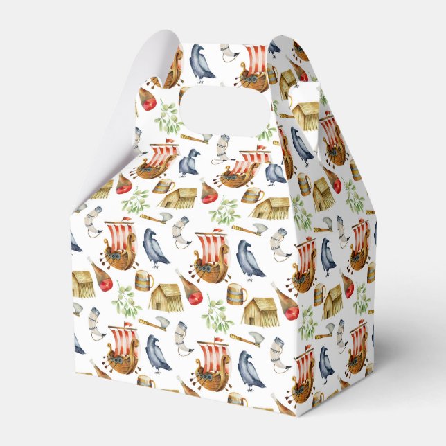 Caixinha De Lembrancinhas Viking party theme boys blue red pattern (Frente)