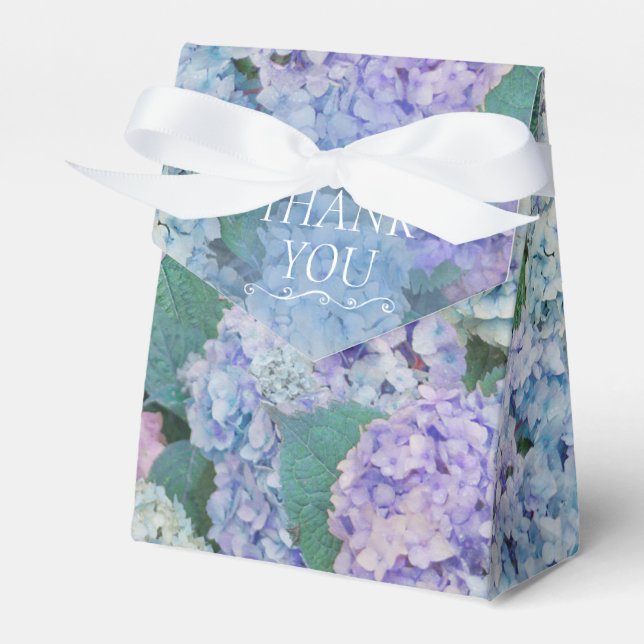 Caixinha De Lembrancinhas Vintage Blue Hydrangea Floral Obrigado (Frente)