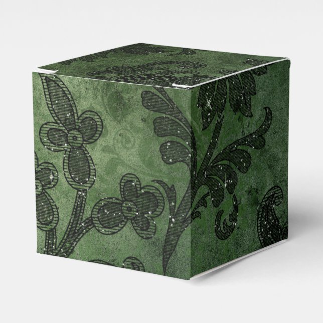 Caixinha De Lembrancinhas Vintage Damask Verde e Preto (Frente)
