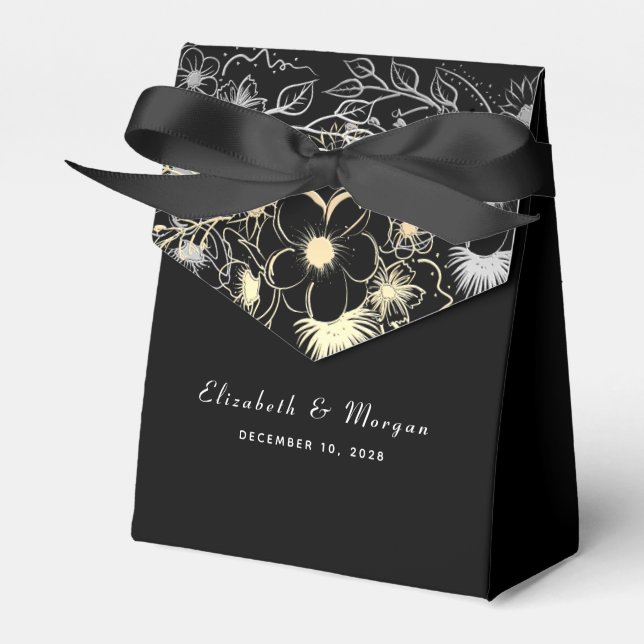 Caixinha De Lembrancinhas Vintage Elegant Black Wedding (Frente)