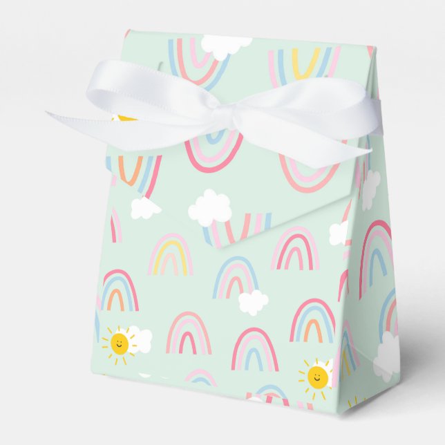 Caixinha De Lembrancinhas Watercolor Boho Rainbow e Sun (Frente)