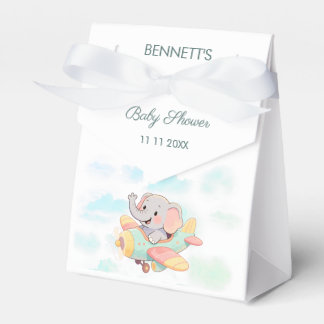 Caixinha De Lembrancinhas Watercolor Elephant Airplane Baby Shower Favor Box