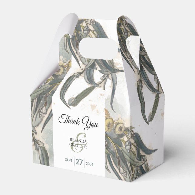 Caixinha De Lembrancinhas Watercolor Eucalyptus Deixa Casamento Verde (Frente)