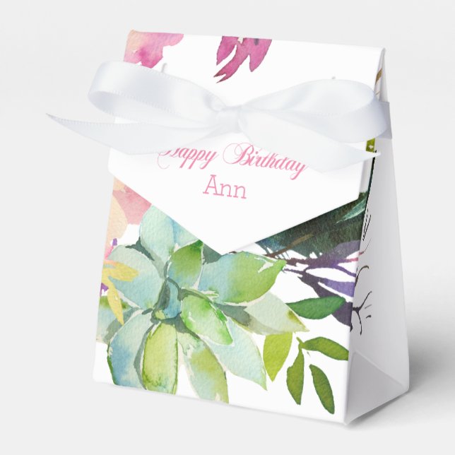Caixinha De Lembrancinhas Watercolor Floral Happy Birday (Frente)