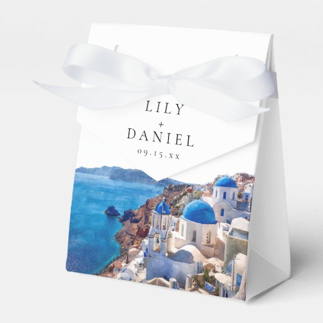 Caixinha De Lembrancinhas Watercolor Santorini Greece Destination Wedding (Frente)