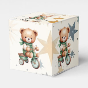 Caixinha De Lembrancinhas Watercolor Teddy Bear Stars Green Bike Party