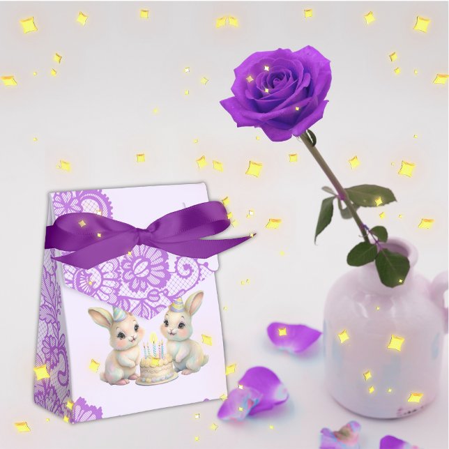 Caixinha De Lembrancinhas Whimsical Pastel Bunny Twins Birthday Favor Box (Criador carregado)