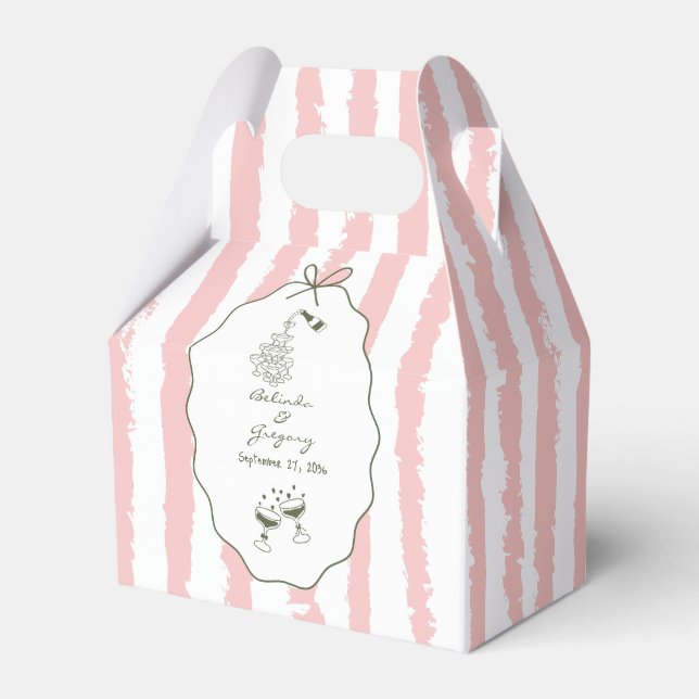 Caixinha De Lembrancinhas Whimsical Stripes Handwritten Painted Wedding  (Frente)