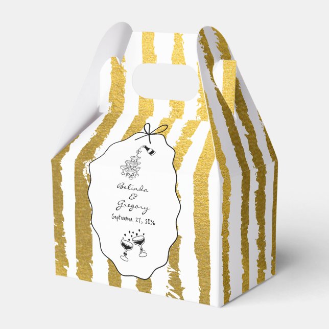Caixinha De Lembrancinhas Whimsical Stripes Handwritten Painted Wedding  (Frente)