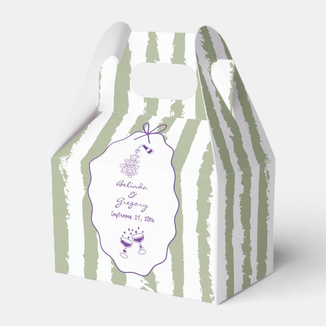 Caixinha De Lembrancinhas Whimsical Stripes Handwritten Painted Wedding  (Frente)