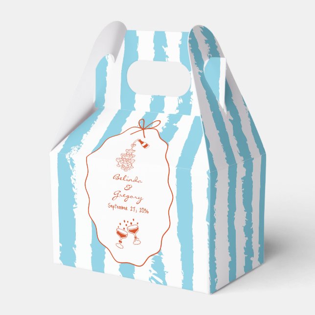Caixinha De Lembrancinhas Whimsical Stripes Handwritten Painted Wedding  (Frente)