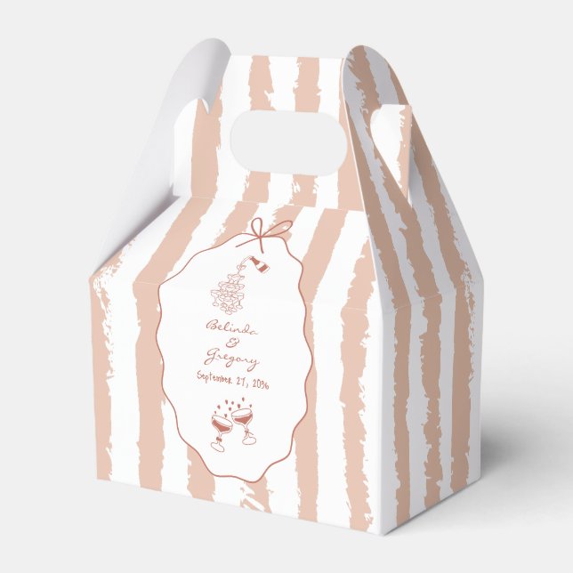 Caixinha De Lembrancinhas Whimsical Stripes Handwritten Painted Wedding  (Frente)