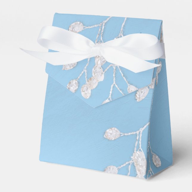 Caixinha De Lembrancinhas White Floral Branch Winter Blue Elegant Chic Favor (Frente)