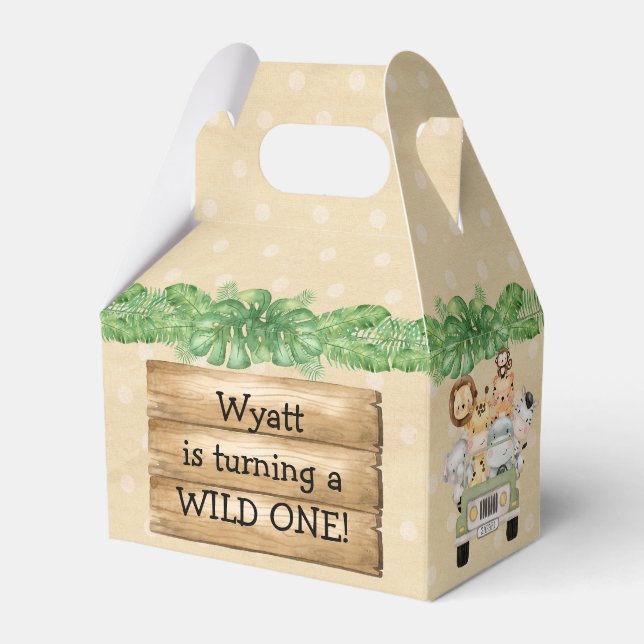 Caixinha De Lembrancinhas Wild One Birthday Safari Animal Favor Box (Frente)