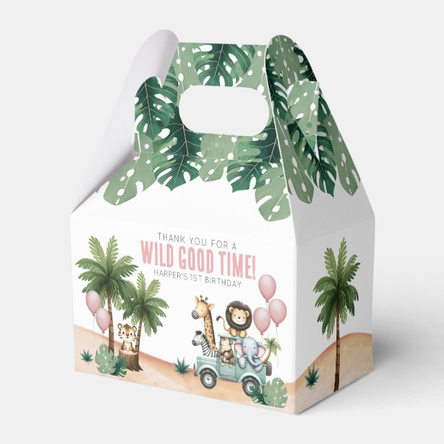Caixinha De Lembrancinhas Wild One Jungle Safari 1st Birthday Party (Frente)