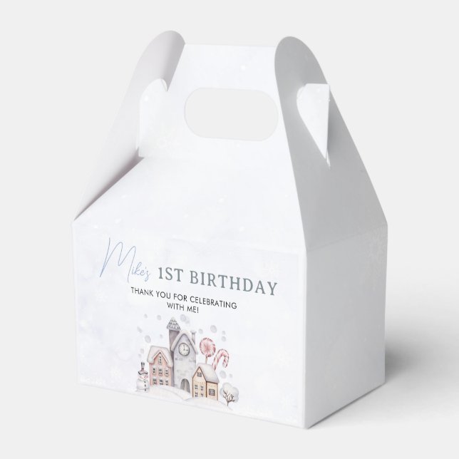 Caixinha De Lembrancinhas Winter Boy Onederland First Birthday Favor Box (Frente)