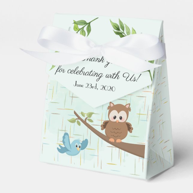 Caixinha De Lembrancinhas Woodland Owl e Bird Chá de fraldas Favor Box (Frente)