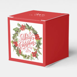 Caixinha De Lembrancinhas Wreath Verde de Natal Holly Ivy Typografia