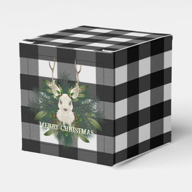 Caixinha De Lembrancinhas Xadrez de Buffalo Reindet Festivo Natal (Frente)