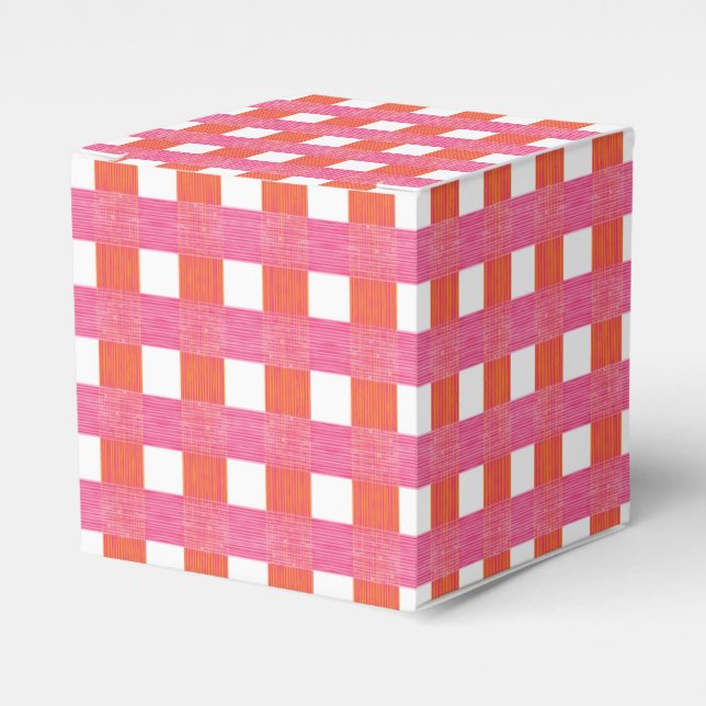 Caixinha De Lembrancinhas Xadrez de Tecido em Rosa e Laranja (Frente)
