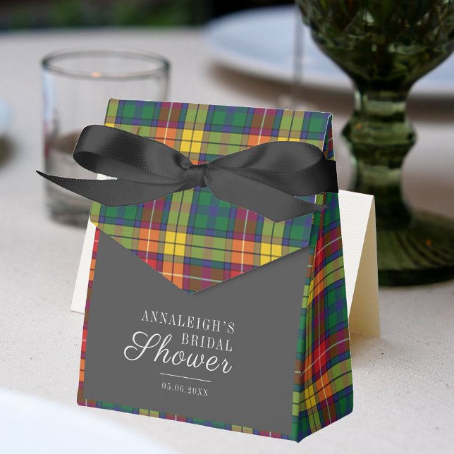 Caixinha De Lembrancinhas Xadrez Verde Rústico Plaid Chá de Noiva (Plaid Rustic Buchanan Tartan Bridal Shower Favor Box)