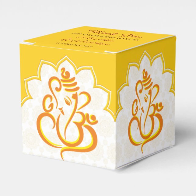 Caixinha De Lembrancinhas Yellow Ganesha com fundo de mandala (Frente)