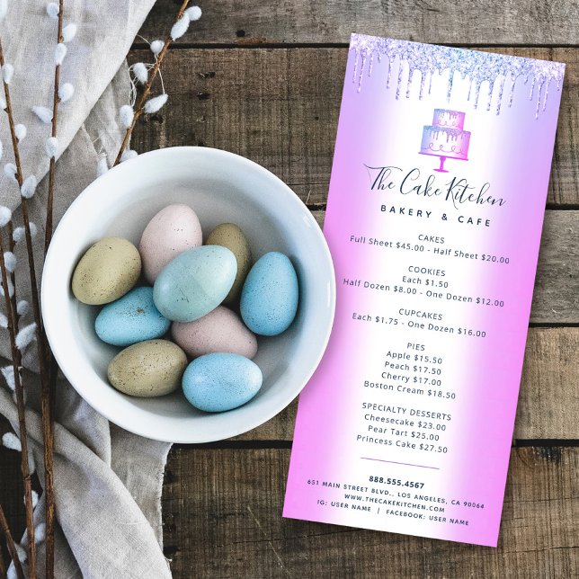 Cake Bakery Púrpura Glitter Glitter Menu Odontolog (Criador carregado)