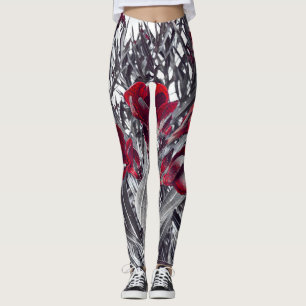 Calas Carmesim e Leggings com Estampa de Folhas Mo