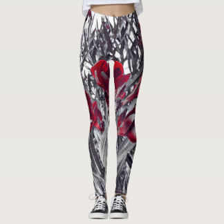 Calas Carmesim e Leggings com Estampa de Folhas Mo