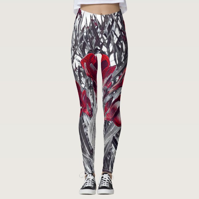 Calas Carmesim e Leggings com Estampa de Folhas Mo (Frente)