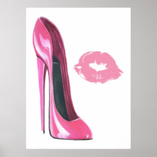 Calçado Estiletto Rosa e Poster de Arte Beija
