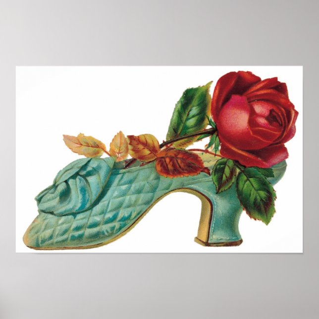 Calçado Vintage com Poster Rosa vermelha (Frente)