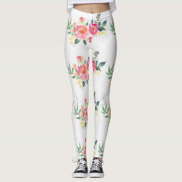 Calças de ioga / legging de flor rosa